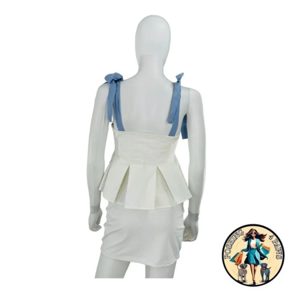 Hyacinth House NEW White and Blue Ophelia Bow Preppy Peplum Top Size Large - Picture 6 of 8